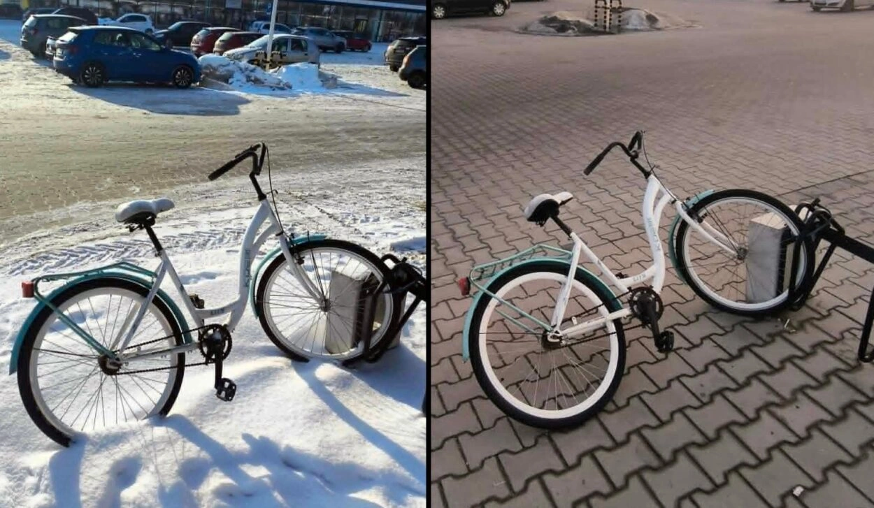 Porzucony rower przy Parku Handlowym Targowa w Przasnyszu