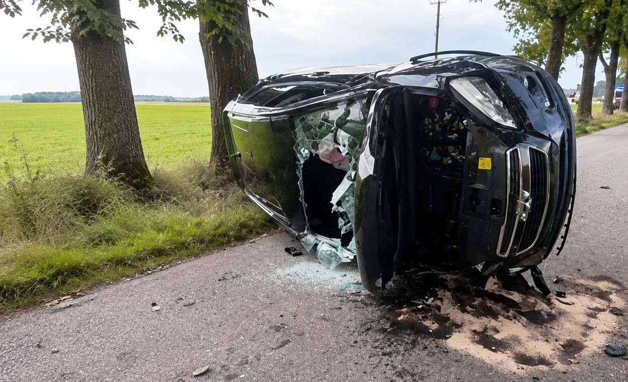 Wypadek w Kobylinie - Chevrolet uderzył w drzewo